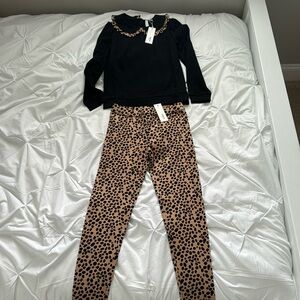 Matching Janie and Jack animal print leggings and collared sweatshirt.